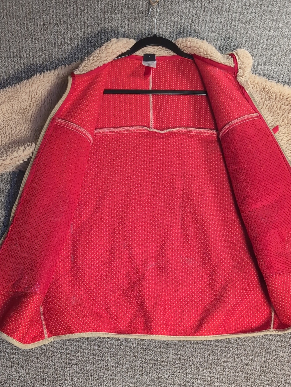 Patagonia Retro-X Deep Pile Sherpa Fleece Jacket In Oatmeal/Red Size 14/XL - Picture 5 of 12
